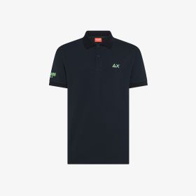 Polo con sottocollo a contrasto in piquet di cotone blu navy