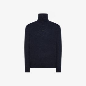 Navy blue wool and alpaca buttoned jumper