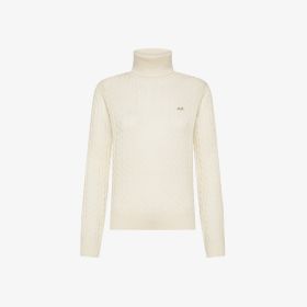 Maglione dolcevita in lana e cashmere a trecce bianco panna