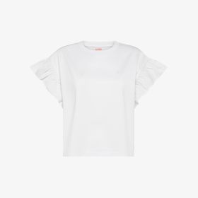 T-shirt in cotone con maniche ad aletta bianca