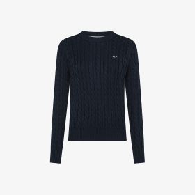 Navy blue cotton cable-knit jumper