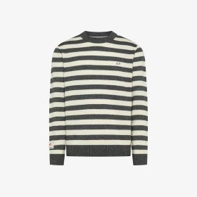 Maglia in lana e cashmere a righe grigio scuro/bianco panna