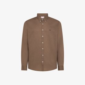 Camicia in lino e cotone marrone volpe