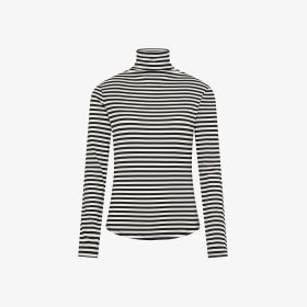 T-shirt a collo alto in jersey a righe bianco/nero