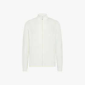 Off white cotton knit zip-up cardigan