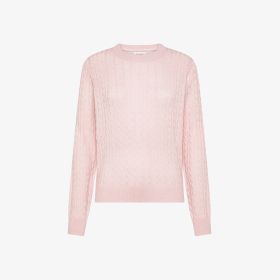 Maglia girocollo in lana a trecce rosa