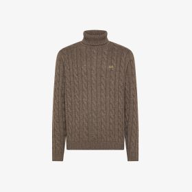Maglia dolcevita in misto lana a trecce tortora