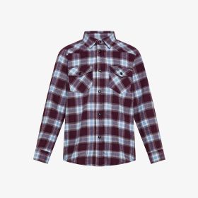 Bordeaux/sky blue checked cotton flannel shirt