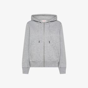 Felpa in cotone con cappuccio e zip grigio chiaro