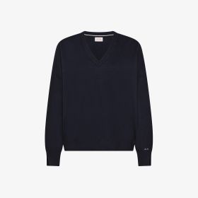 Navy blue wool and cotton V-neck jumper