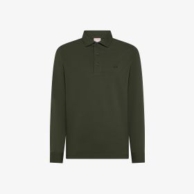 Polo in cotone con maniche lunghe militare scuro