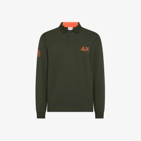 Polo in cotone con logo fluo militare scuro