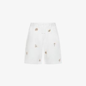 Off white cotton Bermuda shorts with embroidery