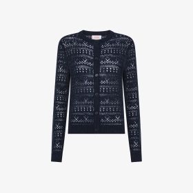 Cardigan crochet in lana e alpaca navy blue