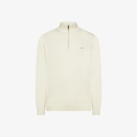Maglia in cotone e lana con zip bianco panna