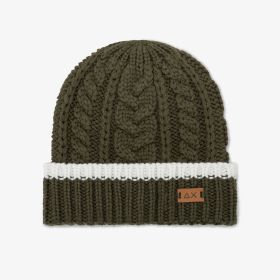 Dark military cable-knit wool blend beanie