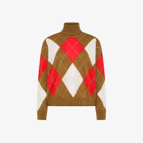 Maglia dolcevita in lana con rombi marrone cacao
