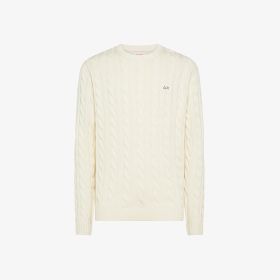 Maglia girocollo in misto lana a trecce bianco panna