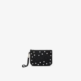 Pouch in tela di cotone con strass nero