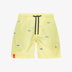 Shorts mare in nylon con ricami giallo/bianco