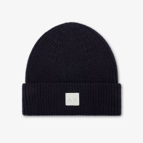 Navy blue ribbed wool blend beanie