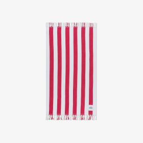 White/red striped cotton beach towel