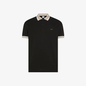 Black cotton polo with contrast stripes