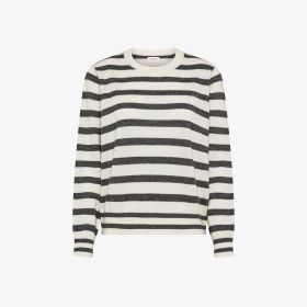 Maglia a righe in lana e cashmere bianco panna/grigio scuro