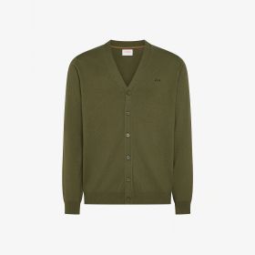 Cardigan in cotone e lana verde militare scuro