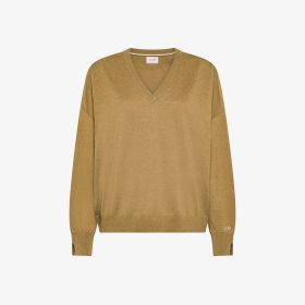 Camel wool and cotton V-neck jumper
