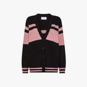 Black/dark pink ribbed wool and alpaca cardigan