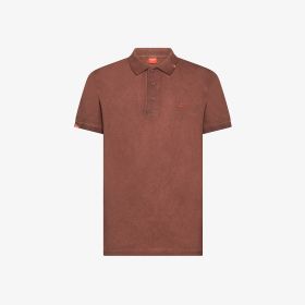 Cacao brown cotton piqué polo shirt with vintage wash
