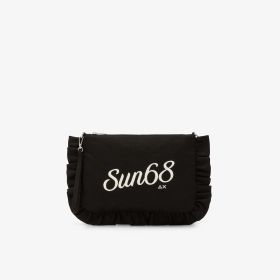 Pochette in tela di cotone con rouches nero