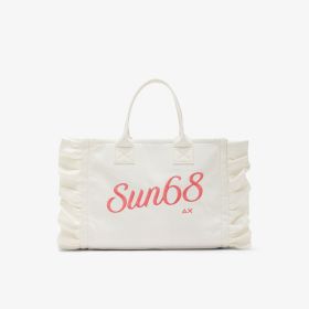 Shopping bag Cali media in tela di cotone bianco panna