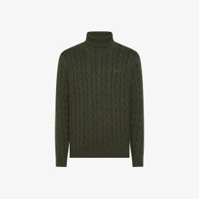 Maglia dolcevita in misto lana a trecce militare scuro