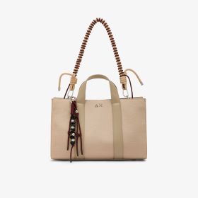 Dark beige medium cotton canvas shopping bag