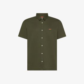 Camicia in lino e cotone verde scuro