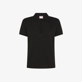 Polo con strass in piquet di cotone nero