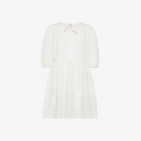 White seersucker cotton mini dress