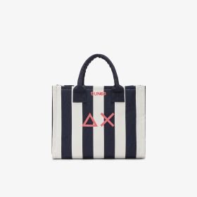 Shopping bag Cali in tela di cotone stampato blu navy/bianco panna