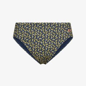 Navy blue/yellow printed nylon swim briefs