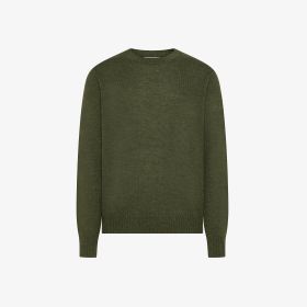 Dark military green wool and alpaca crew-neck jumper
