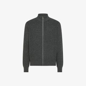 Cardigan in lana e cashmere a coste grigio scuro