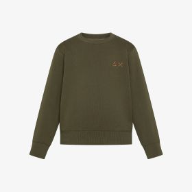 Felpa girocollo in cotone verde militare scuro