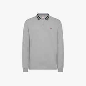 Polo in piquet con colletto a righe grigio medio