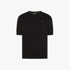 Black wool and cotton crew-neck T-shirt