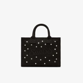 Shopping bag Cali in tela di cotone con strass nero