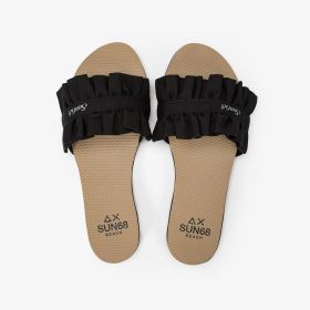 Black slides with ruffles