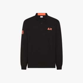 Black cotton piqué polo shirt with fluorescent logo