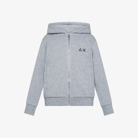 Felpa in cotone con cappuccio e zip grigio chiaro
